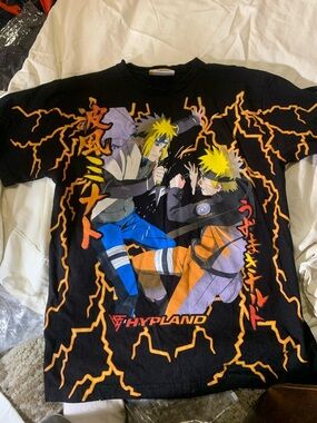 Hypland Black Naruto Graphic Kids Tee - Orange & Blue Accents